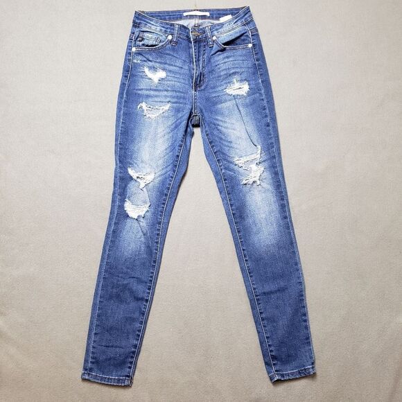 KANCAN Alexis Med Dark Wash High Rise Distressed Destroyed Skinny Jeans 25 / 3 - Picture 1 of 13